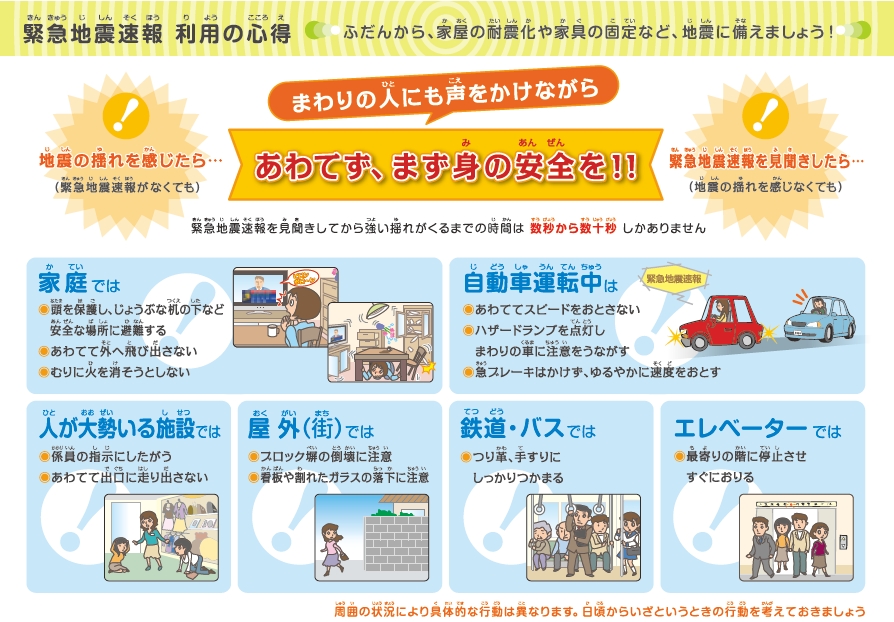 緊急地震速報 利用の心得 まず身の安全をはかる