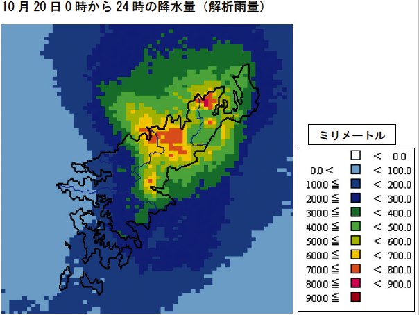 10月20日0時から24時の降水量（解析雨量）