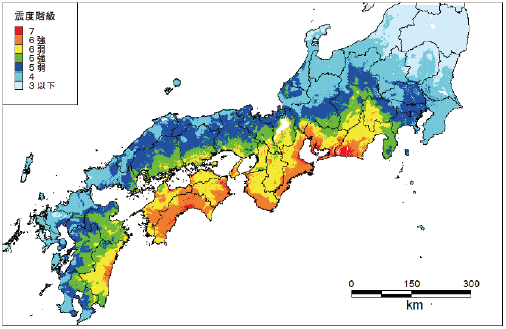 図1 南海トラフ地震で想定される震度分布図(特定のケースの場合)