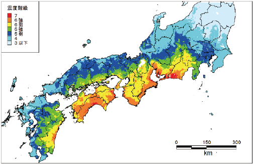 図1　南海トラフ地震で想定される震度分布図（特定のケースの場合）