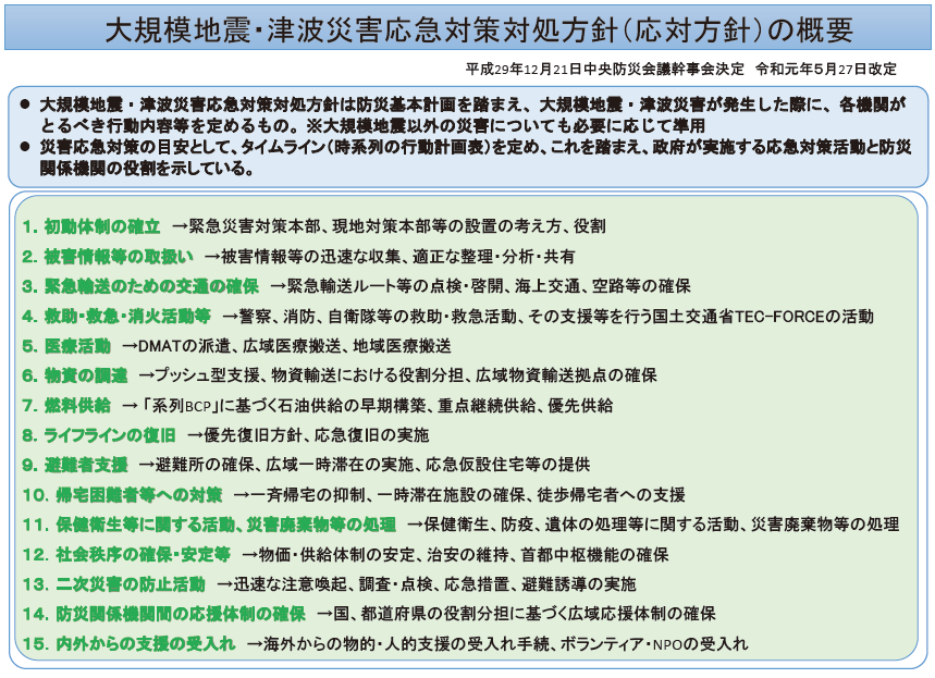 大規模地震・津波災害応急対策対処方針（応対方針）の概要