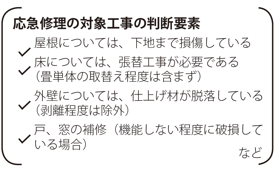 応急修理の対象工事の判断要素