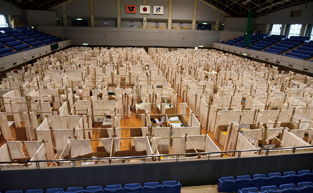 市内最大の避難所である人吉スポーツパレスの様子(人吉市提供)