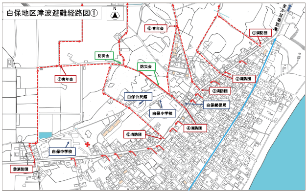 白保地区津波避難経路図(石垣市提供)