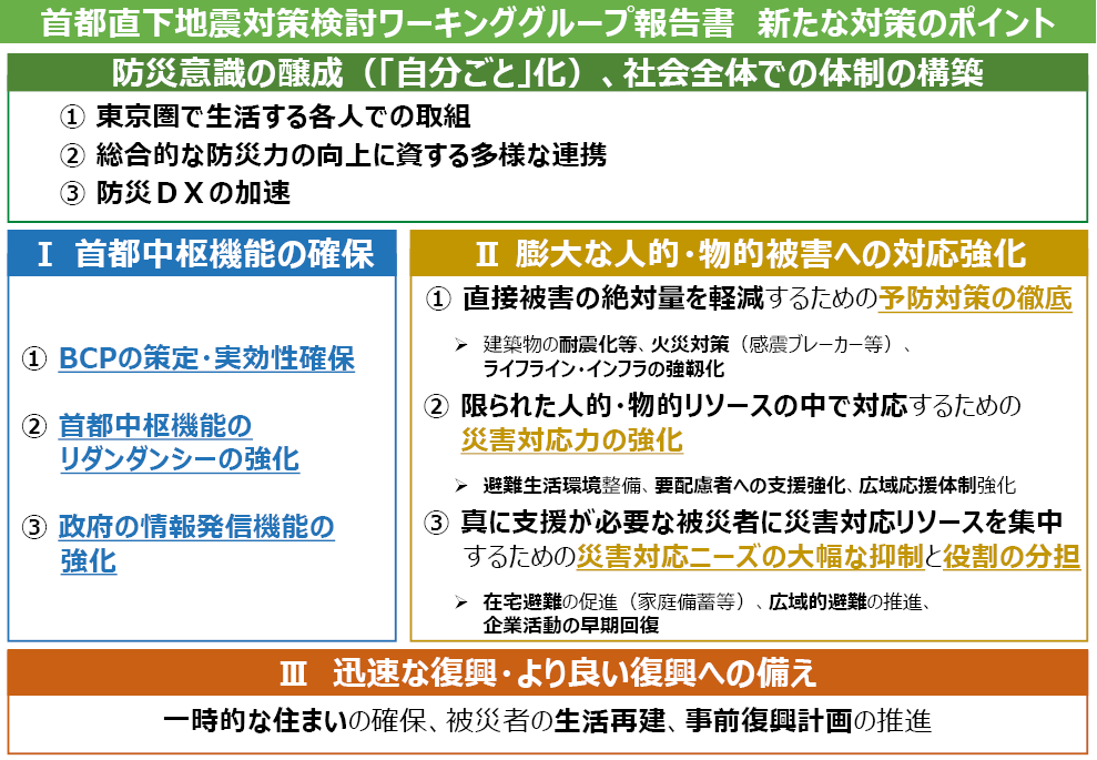 図2 首都直下地震対策検討ワーキンググループ報告書 新たな対策のポイント