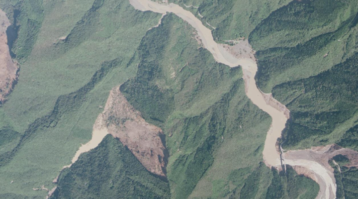 十津川村長殿地区周辺の被災後（2011年9月7日）に撮影された航空写真