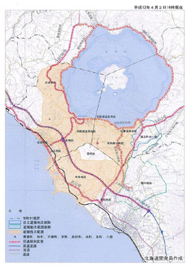 避難指示区域図(2000/4/2,4/13)(提供:北海道開発局)