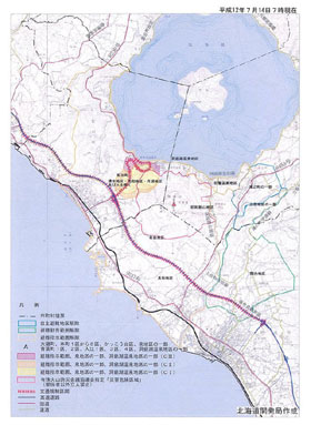 避難指示区域図(2000/7/14,7/28)(提供:北海道開発局)