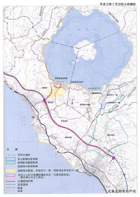 避難指示区域図(2000/7/14,7/28)(提供:北海道開発局)